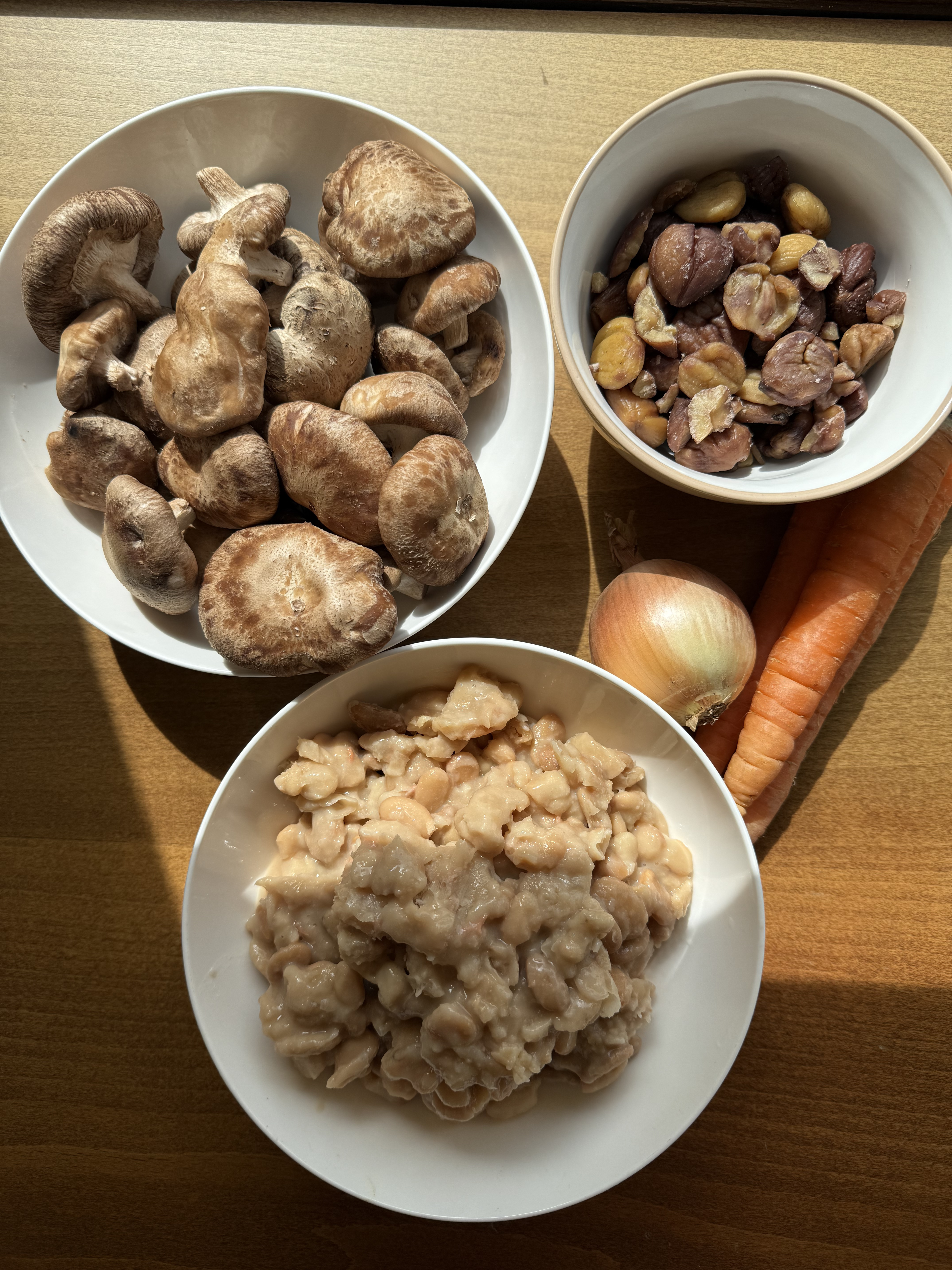 ingredients for chestnut, beans and mushroom soup
